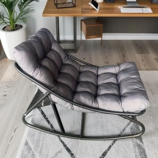 Outdoor Rocking Chair &ndash; Modern Metal Rocker with Thick Cushion, 350 lbs Capacity, High Back Lounge Chair for Patio, Garden, and Living Room image {3}