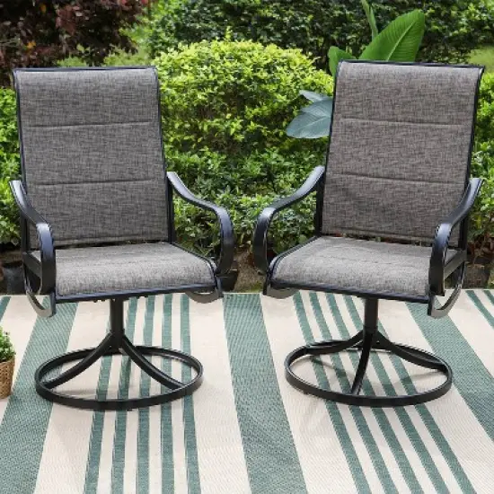 3pc Patio Dining Set with Small Round Table & 360 Swivel Padded Sling Arm Chairs - Captiva Designs image {5}