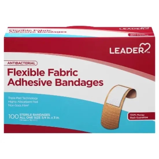 Leader All One Size Antibacterial Flexible Fabric Adhesive Bandages 100 ea image {1}