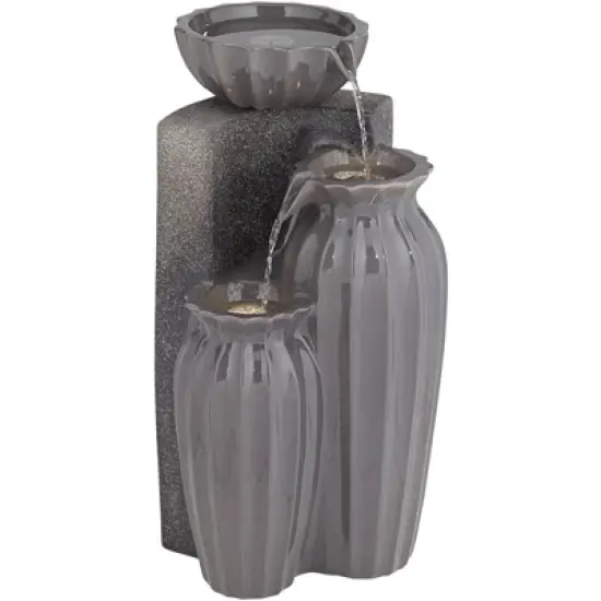 Three Bowls 26 1/2" High Large Modern Outdoor Decor Dark Gray Ceramic Floor Fountain with Light LED 3-Tier Outside Garden Patio Yard image {5}
