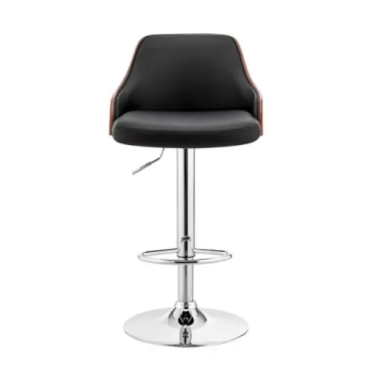 Asher Adjustable Counter Height Barstool with Faux Leather Chrome Finish - Armen Living image {1}
