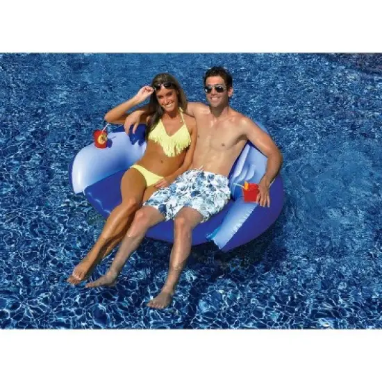 Swimline 72" Inflatable 2-Person Duo Love Seat Swimming Pool Float with Convertible Foot Rest - Blue image {3}