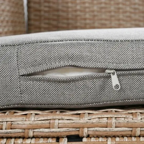 PDTEND 5-Piece Outdoor Patio Wicker L-Shaped Conversation Sofa Set with Cushions, 2 Extendable Side Tables, Dining Table, Washable Covers image {6}