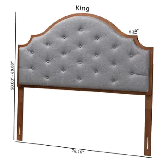 Baxton Studio King Premala Fabric and Wood Headboard Gray/Walnut Brown: Tufted Design, Adjustable Height image {6}