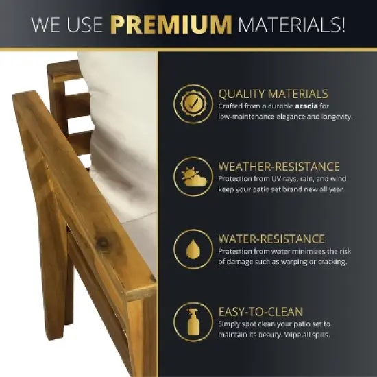 Kinger Home Trena 4-Piece Acacia Wood Patio Furniture Set with Cushions Elegant Outdoor Patio Furniture image {2}