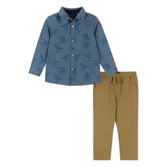 Andy & Evan  Infant  Boys Skateboarding Dino Chambray Buttondown Set image {5}