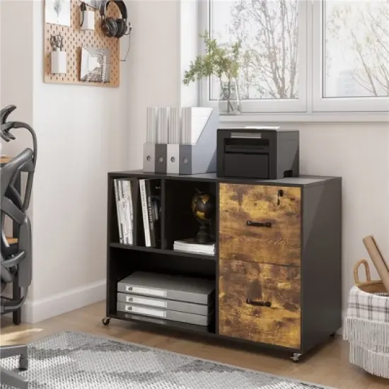 Yaheetech Mobile Letter Size Rolling File Cabinet With Drawers and Storage Shelves for Home Office image {3}