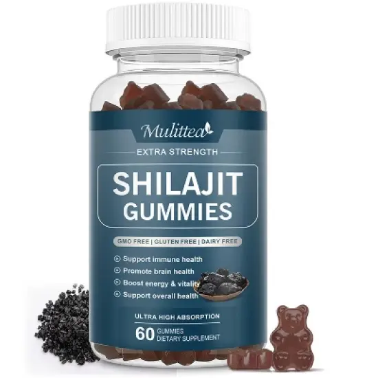 Mulittea Shilajit Gummies 800mg for Energy & Immune Support - 60 Gummies (Strawberry) image {7}