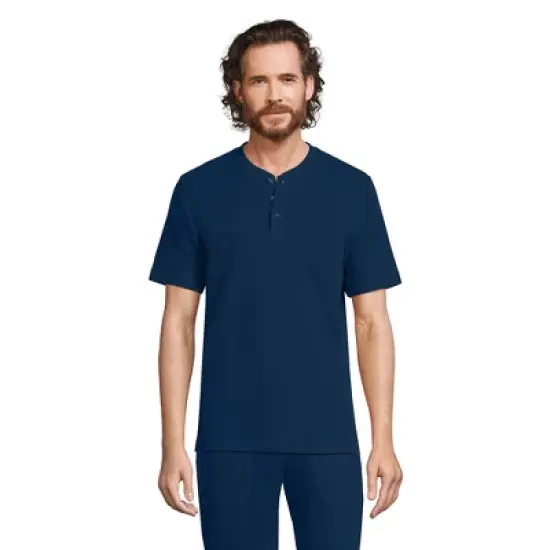Lands' End Men's Waffle Short Sleeve Pajama Henley image {7}