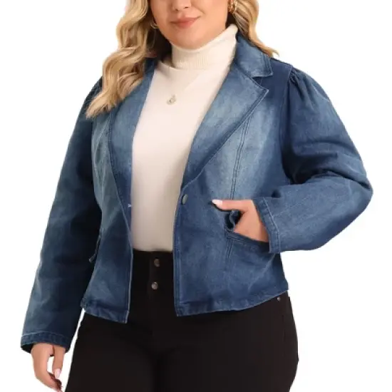 Agnes Orinda Women's Plus Size Denim Jackets Jean Notched Lapel Work Blazers image {1}