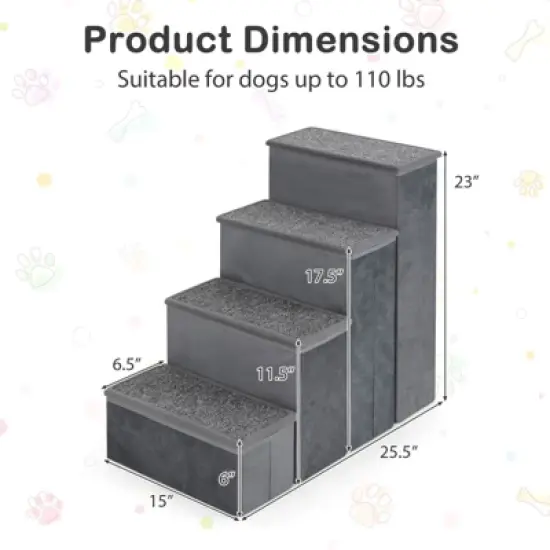 Costway 4-Step Dog Stairs Foldable Pet Stairs w/ Storage Boxes Pet Ramp Climbing Ladder for Small Medium Dogs Cats image {1}