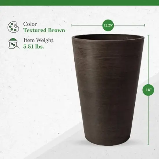 Algreen 16130 Valencia 12 x 18 Inch Round Taper Recycled Planter Pot, Chocolate image {3}
