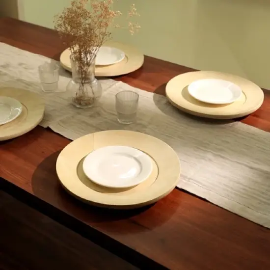 13" Handcrafted Wood Charger Plate Wooden Dinning Placemat Artisan Wood Tableware image {3}
