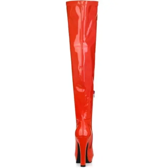 Allegra K Women's Platform Round Toe Chunky Heels Over the Knee High Boots image {3}