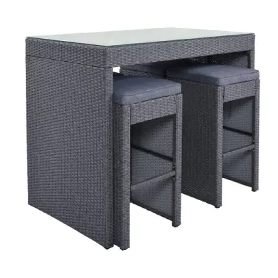 5pc Outdoor Rattan Bar Set with Stools & Cushions- Gray - WELLFOR image {1}