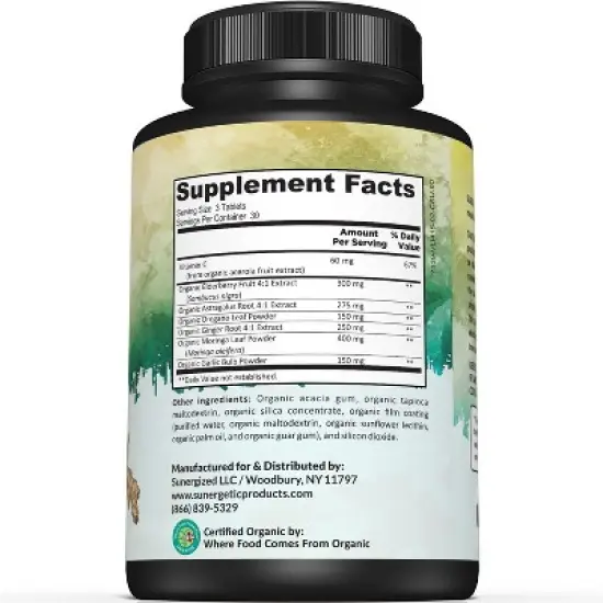 USDA Organic Immune Support Supplement &ndash; Organic Immune Health Supplement with Vitamin C, Elderberry, Astragalus, Oregano, Ginger, Moringa & Garlic image {1}