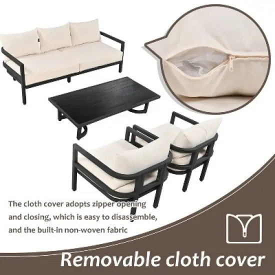 Fred 4-Piece Simple Design Patio Conversation Set, Steel Frame Sofa Set with Large Size Coffee Table, Outdoor Furniture - Maison Boucle image {6}