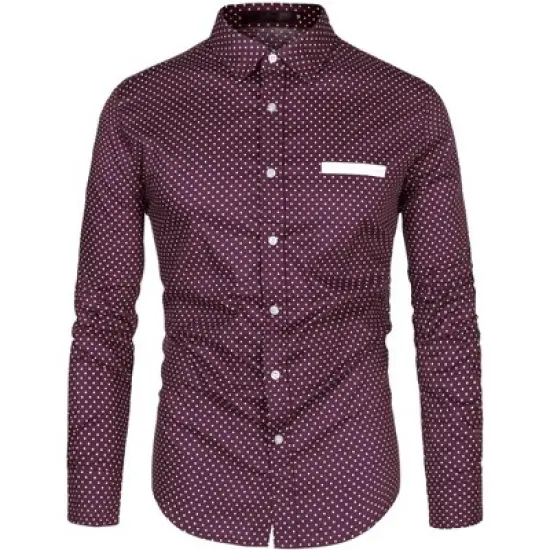 Lars Amadeus Men's Cotton Casual Long Sleeves Button Down Polka Dots Dress Shirt image {6}