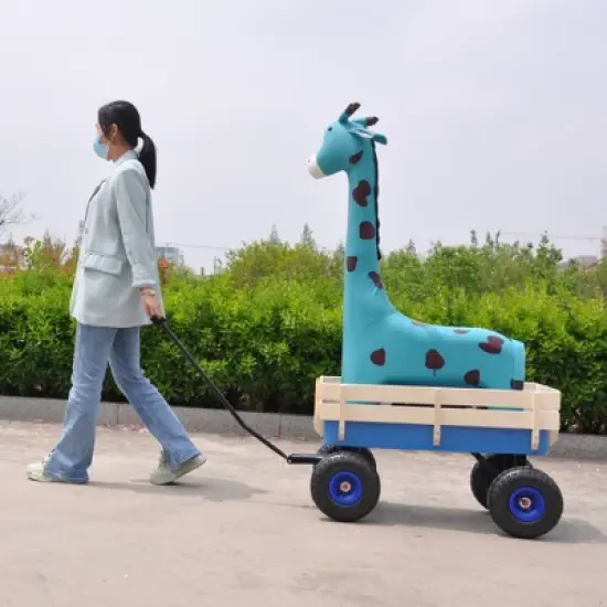 SKRAN Outdoor Sport Wagon All Terrain Pulling Pull-Along Wagons w/Wood Railing Air Tires Big Foot Panel Wagon w/Removable Wooden Side Panels image {11}