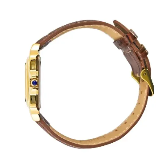 Peugeot Women's 14K Gold-Plated 32mm Tank Shape Brown Leather Strap Watch image {3}