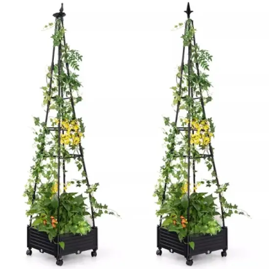 Tangkula 2PCS 81" Garden Obelisk Trellis for Climbing Plants Tall Plant Support w/ Wheels image {10}
