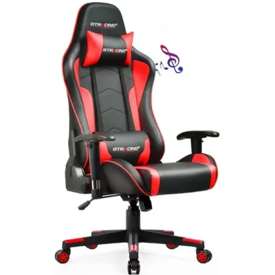 GTRACING Gaming Chair with Bluetooth Speakers High Back PU Office Chair Red image {8}
