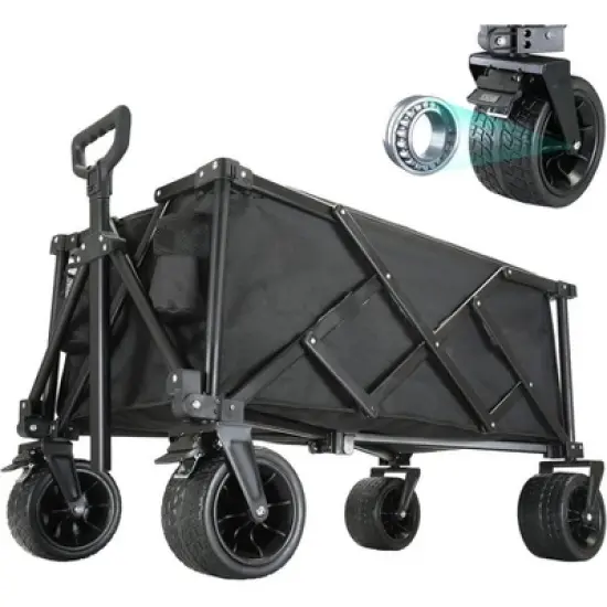 MaseiKar Collapsible Folding Utility Wagon Cart, Adjustable Handle, 400lb Capacity, Black, Outdoor Use image {7}