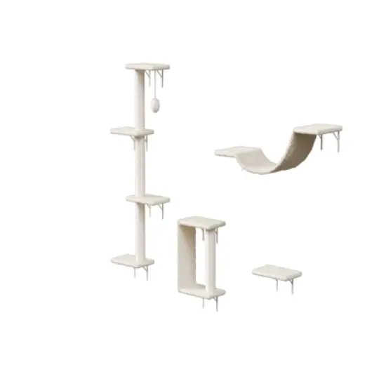 SEVOBAL Pet Tower Wall-Mounted Cat Climbing Set, 4-Piece Space-Saving Shelves with Scratching Posts, Perches for Indoor Cats, Beige, 13.7"*14.6"*9.5" image {5}