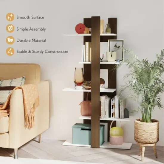 Costway 5-Tier Bookshelf Freestanding Storage Shelf Tree Bookshelf Room Divider image {4}