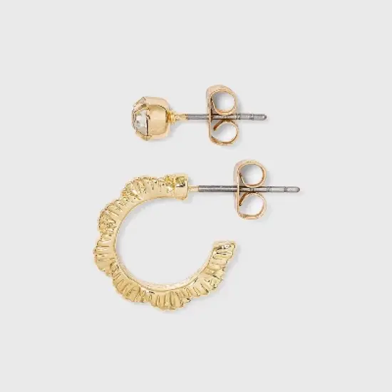 Multi Gold Hoops and Cubic Zirconia Stud Earring Set 8pc - A New Day&trade; image {1}