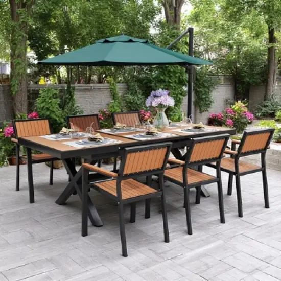Outdoor Dining Set - Extendable Table (62.9" to 82.6") with 6 Chairs, Plastic Wood & Iron Frame, Flexible Layout for Backyard, Patio, and Garden Use image {8}