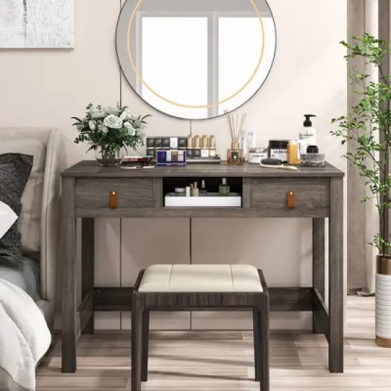 Costway Mid Century Computer Desk Home Office Study Table Laptop Workstation with2 Drawers image {3}