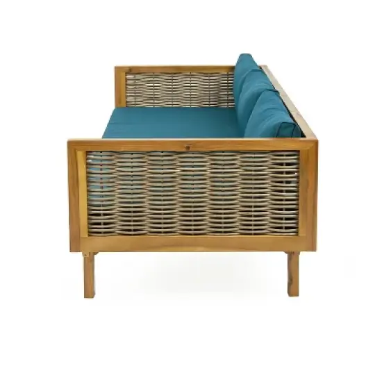FIONECA Claremont 3-Seater Patio Daybed with Blue Cushions and Acacia Wood Coffee Table &uml;C Outdoor Furniture Set image {7}