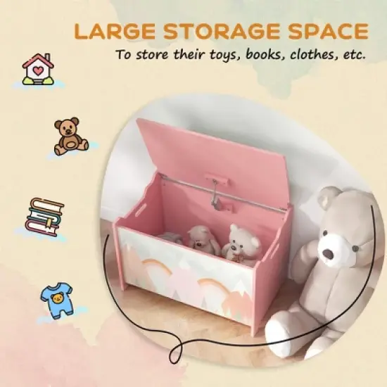 Qaba Toy Box with Lid and Kids Easel with Paper Roll, Blackboard, Whiteboard, Cute Fox Design Kids Activity Furniture Set for Ages 3-8 Years, Pink image {5}