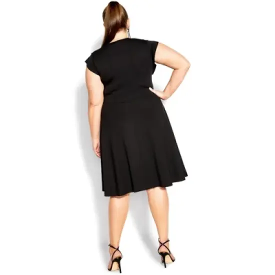 Women's Plus Size Frill Shoulder Dress - black | CITY CHIC image {1}