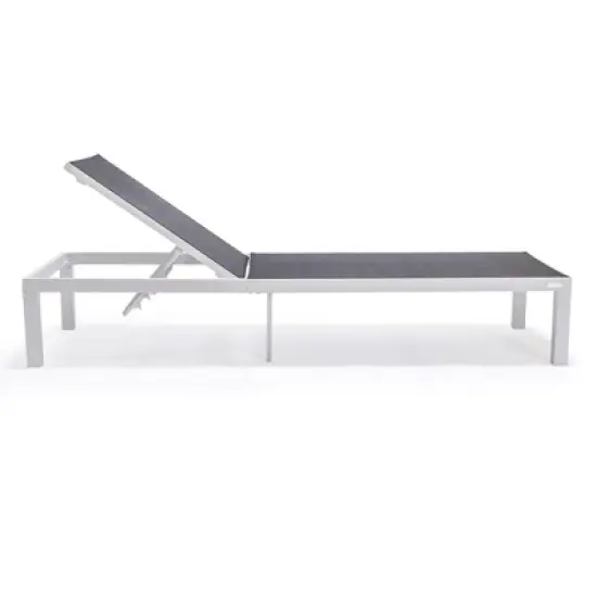 LeisureMod Marlin Modern Outdoor Patio Chaise Lounge Chair in White Aluminum Frame with Square Fire Pit Side Table image {12}