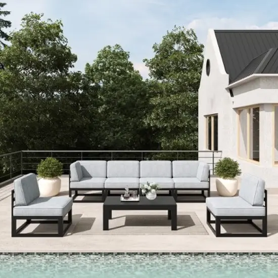 LayinSun 7-Piece Large Outdoor Modular L-Shaped Sectional Set with Coffee Table image {9}