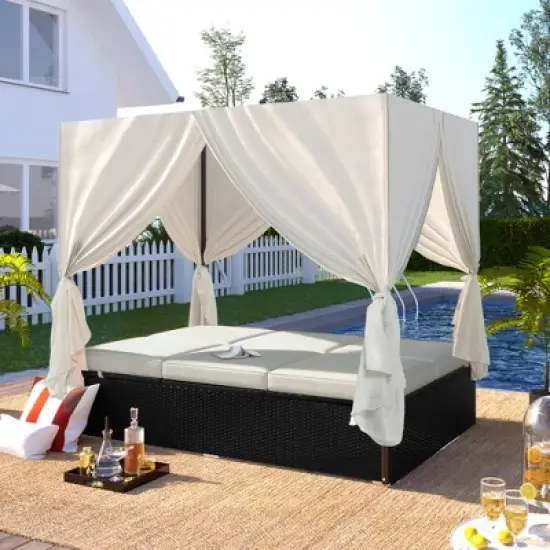 Outdoor Patio Wicker Adjustable Sunbed Daybed with Cushions-ModernLuxe image {14}