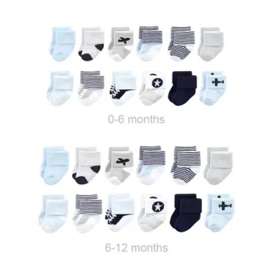Luvable Friends Infant Boy Grow with Me Cotton Terry Socks, Airplane, 0-6 and 6-12 Months image {1}