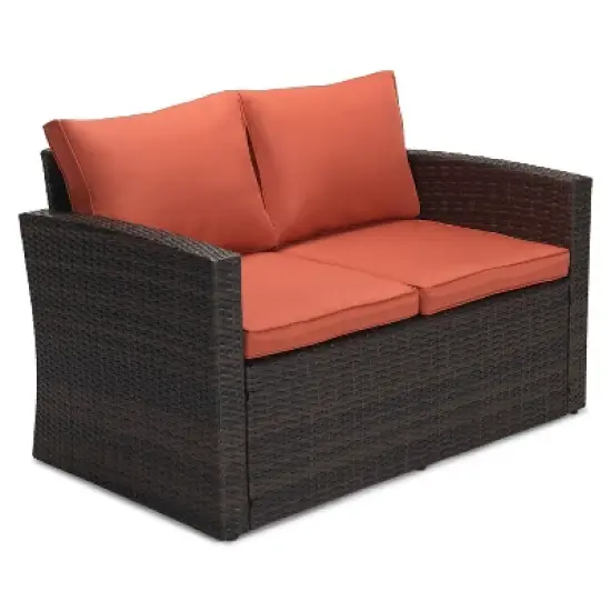 6pc Wicker Outdoor Conversation Set - Orange - EDYO LIVING image {4}