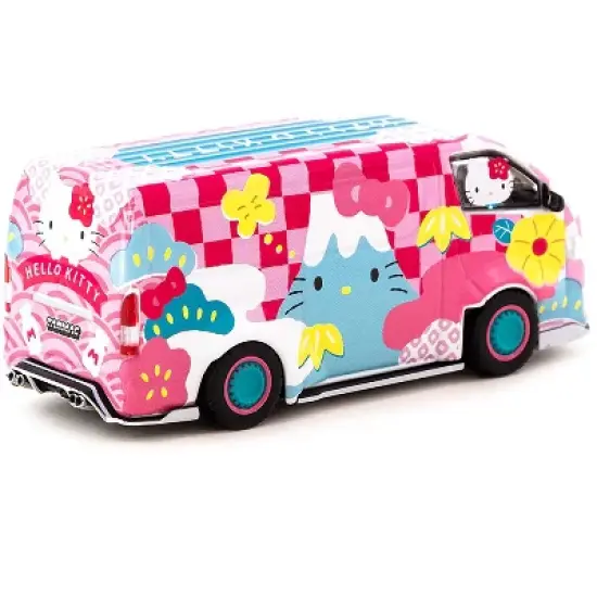 Toyota Hiace Widebody Van RHD Pink with Graphics "Hello Kitty Capsule Summer Festival" 1/64 Diecast Model by Tarmac Works image {2}