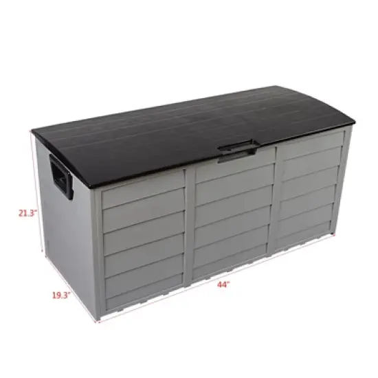 DSVIMOY 75gal Lockable Outdoor Garden Plastic Storage Deck Box for Tools Cushions Toys, Grey & Black, 44"*19.3"*21.3" image {2}