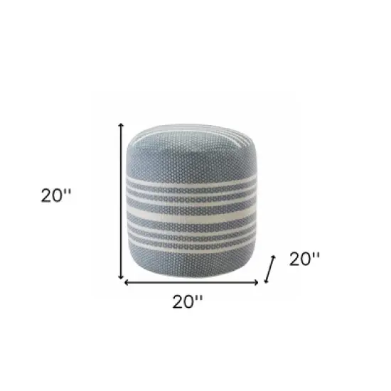 HomeRoots 20" Blue Polyester Round Striped Indoor Outdoor Pouf Ottoman image {2}