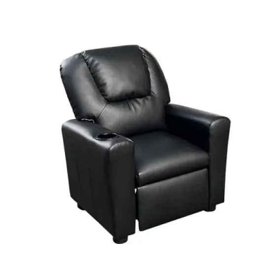 Yinvani Black PU Leather Child Recliner Chair with Cup Holder image {3}