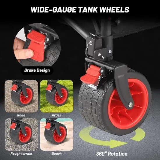 Acekool 400lb Capacity Folding Cart - 42"x22"x30" Utility Wagon w/Smooth Wheels & Cup Holders, Navy image {4}