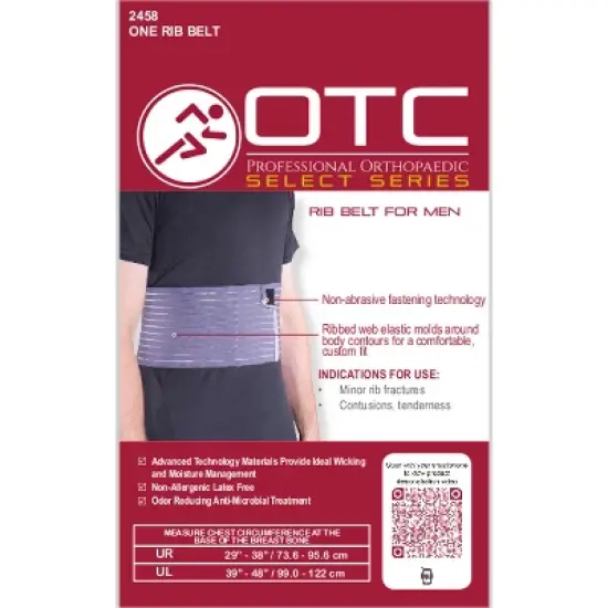 OTC Rib Belt for Men, 6-inch Elastic Chest Compression, Select Series, Grey image {3}