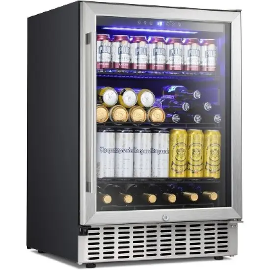 R.W.FLAME 24 Inch Beverage Fridge with Clear Glass Door, Digital Memory Temperature Control, for Cans and Soda, LED Lighting, Quiet Operation image {8}