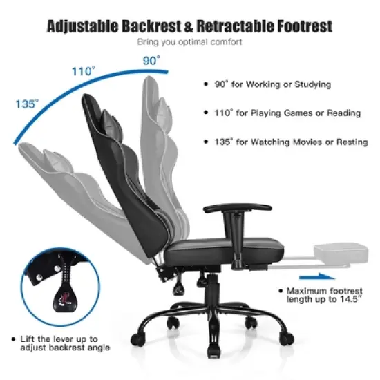 Costway Gaming Chair Racing High Back Office Chair w/ Footrest Black image {5}
