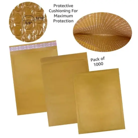 UOFFICE Pack of 1000 Kraft Bubble Mailers 10.5" x 16" - #5 Self-Seal Padded Envelopes image {9}