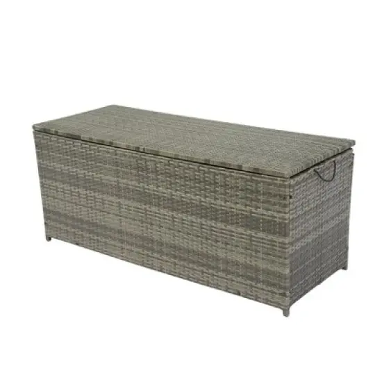 YOOCOZZ 113-Gallon Outdoor Wicker Rattan Deck Box with Large Storage Space, Lid and Removable Liner - Grey image {7}